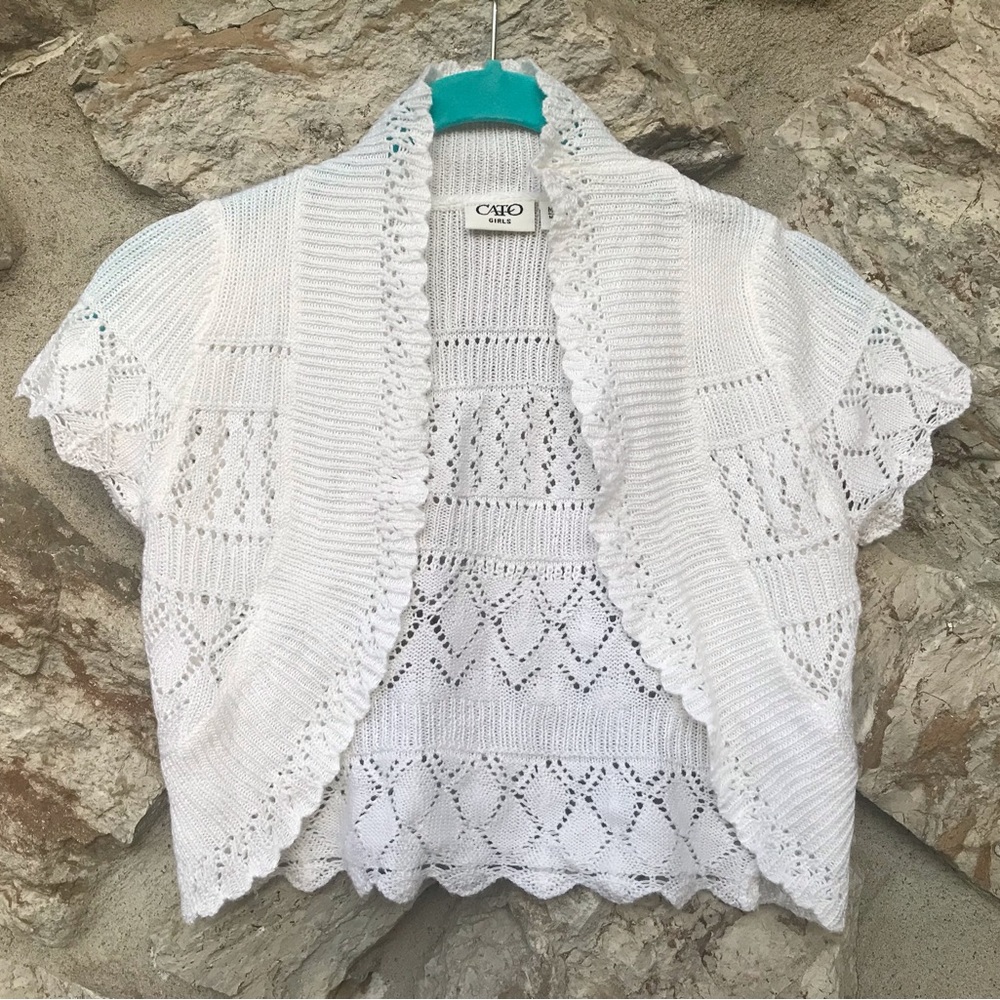 Cato Girls White Knit Open Cardigan Sweater - M 8/10